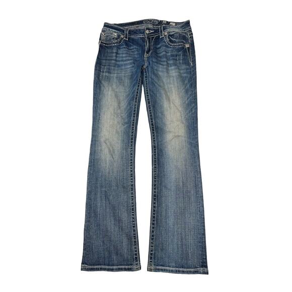 Miss Me Relaxed Bootcut Low Rise Jeans Y2K Bling Rhinestones Embellished 30 - Picture 2 of 9